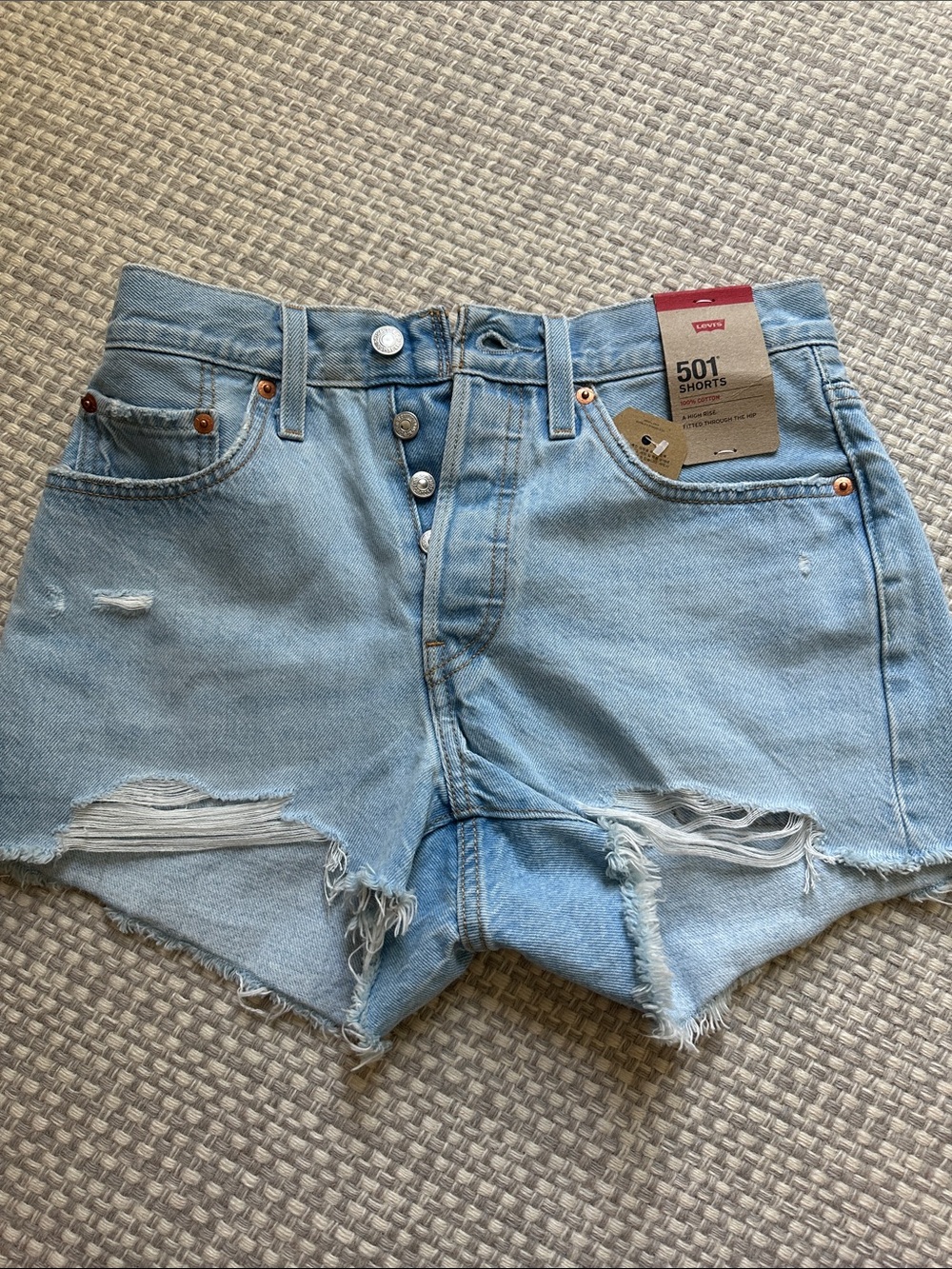 Levi's Light Blue Distressed 501 Denim Shorts